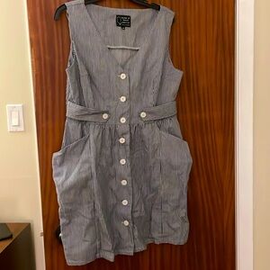Cotton navy/white striped button down dress